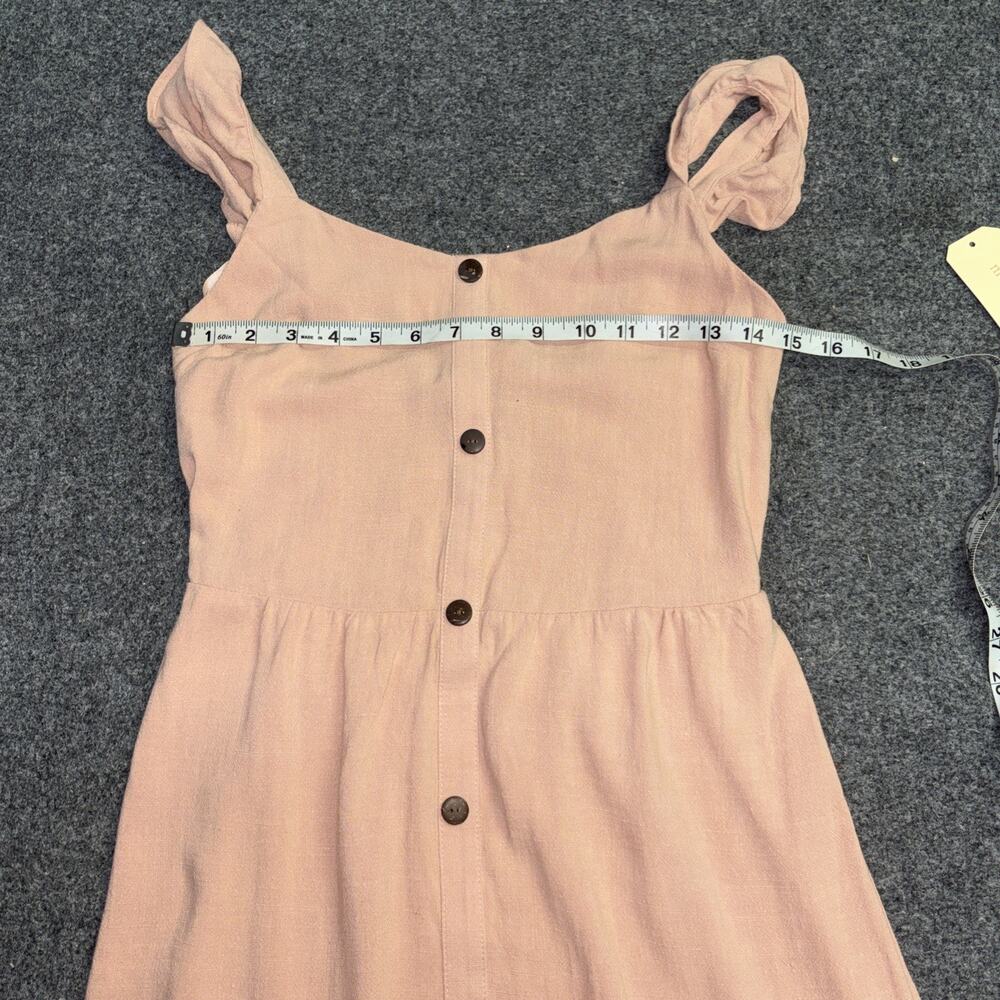 Monteau Los Angeles Women’s Med Pink Linen Blend Button Front Ruffle Hem Dress - Picture 3 of 5